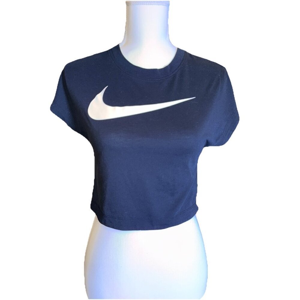 Nike Black Crop Top T-Shirt With White Swoosh Logo Women’s Size XS